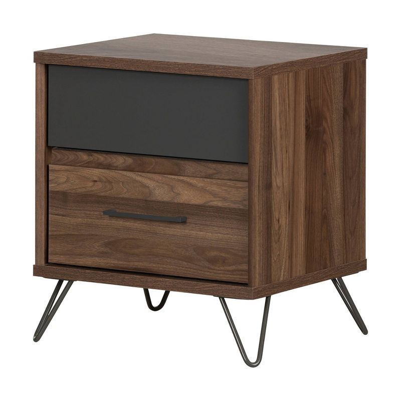 Olvyn 2-Drawer Natural Walnut and Charcoal Nightstand