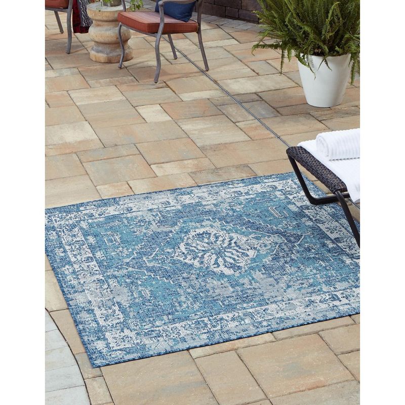 Valeria Blue Square Synthetic Outdoor Area Rug