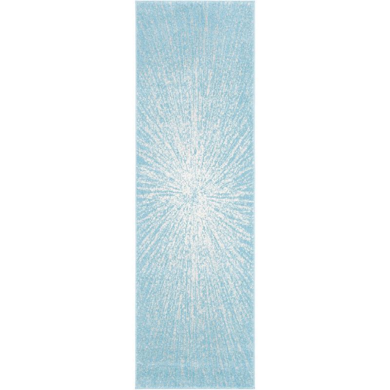 Ivory and Aqua Easy-Care Synthetic Runner Rug, 2'2" x 9'