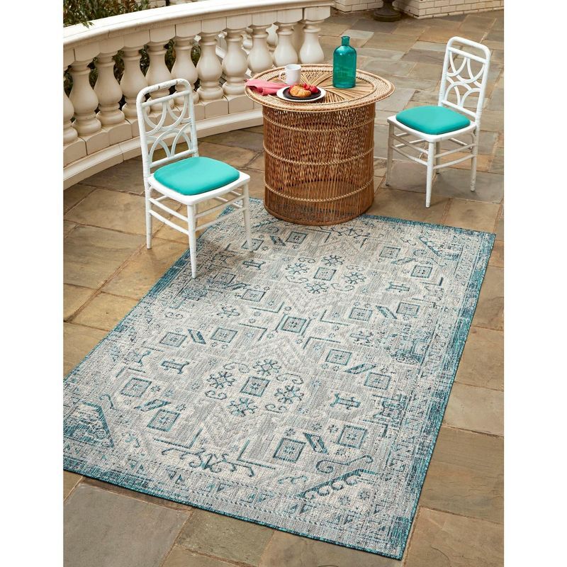 Teal Medallion Easy-Care Outdoor Rectangular Rug