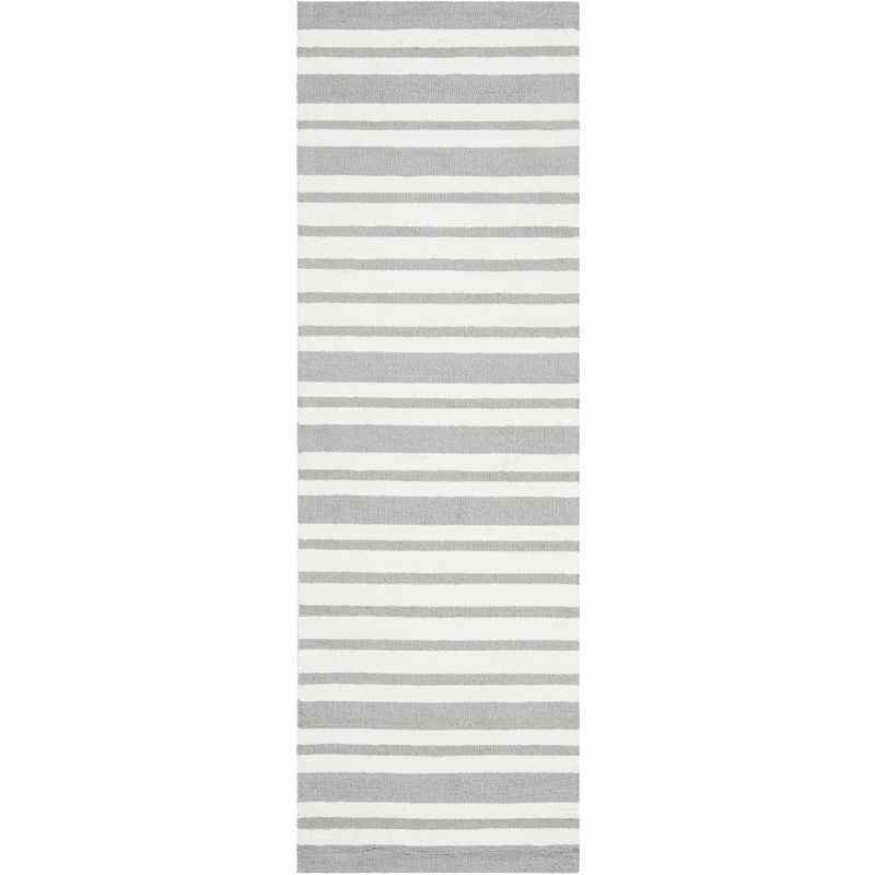 Gray and White Striped Wool Kids Runner Rug