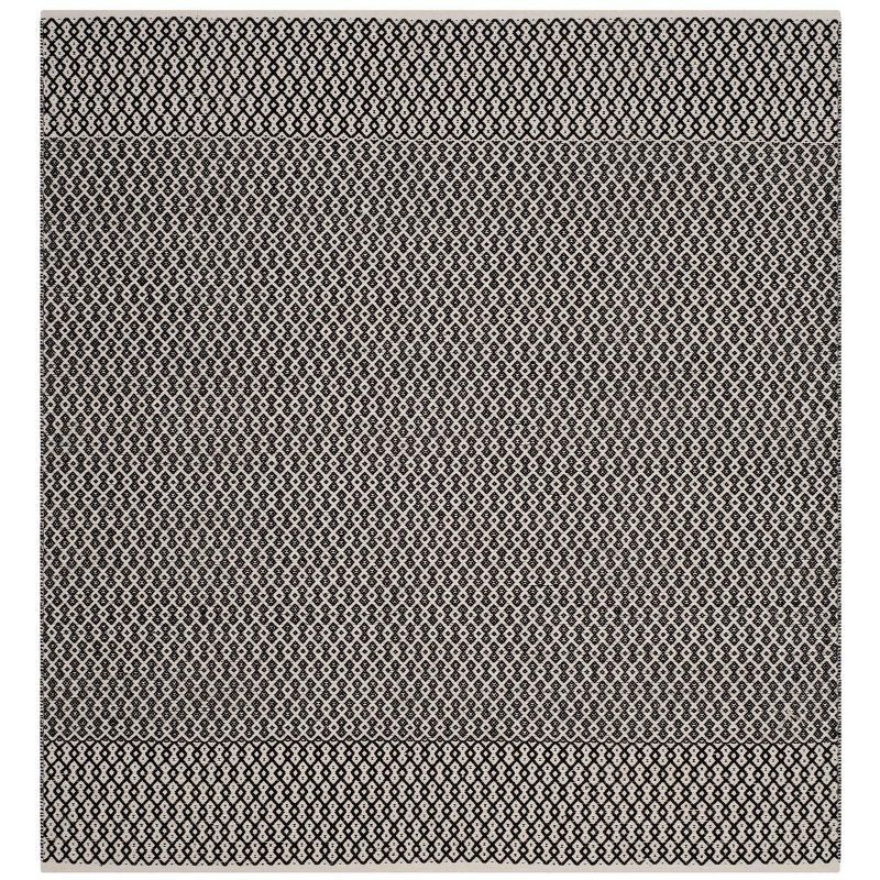 Ivory & Black Handwoven Geometric Wool-Cotton Square Rug - 6x6ft