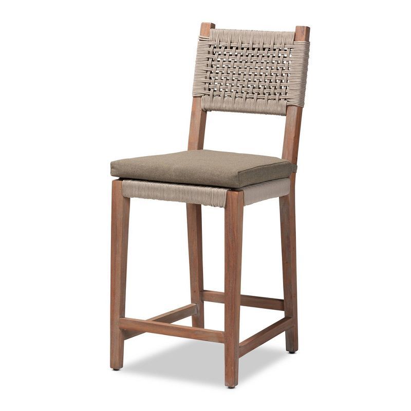 Gray Woven Rope and Mahogany Counter Stool