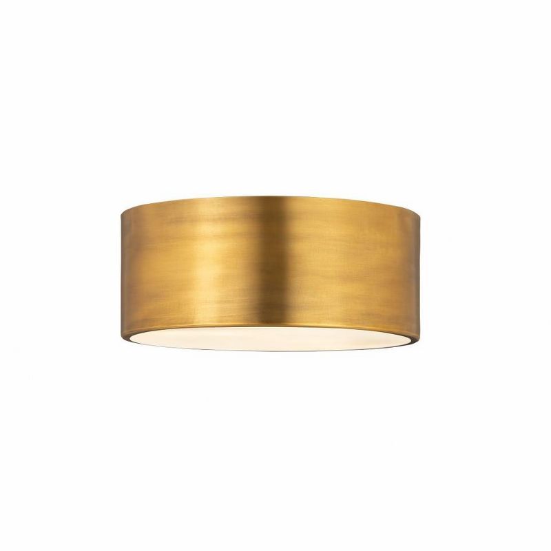 12" Rubbed Brass and Glass Drum LED Flush Mount Light