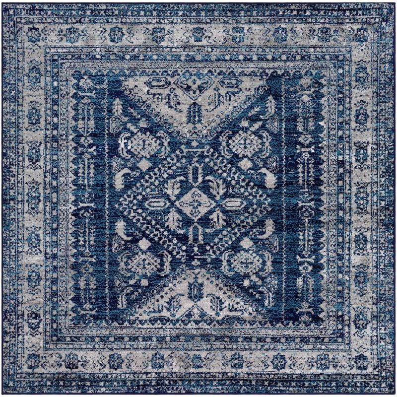 Navy Blue Square Synthetic Oriental Area Rug 6'7"