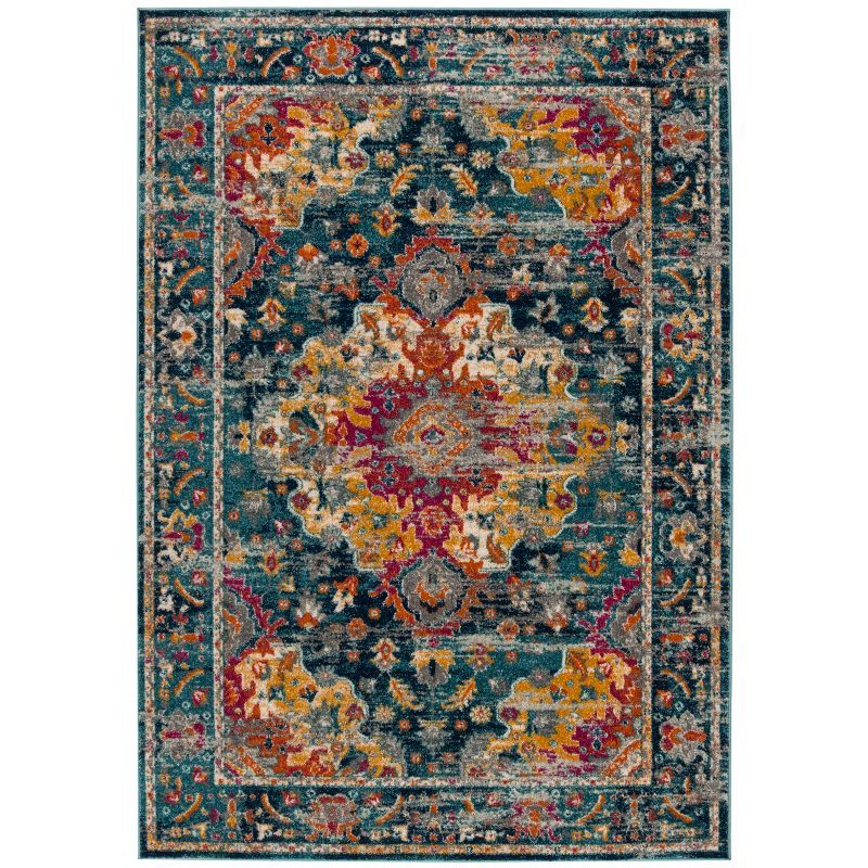 Teal and Fuchsia Flat Woven Synthetic Area Rug, 3' x 5'