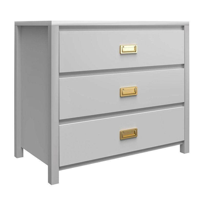 Dove Gray 3-Drawer Kids' Dresser with Gold Pulls