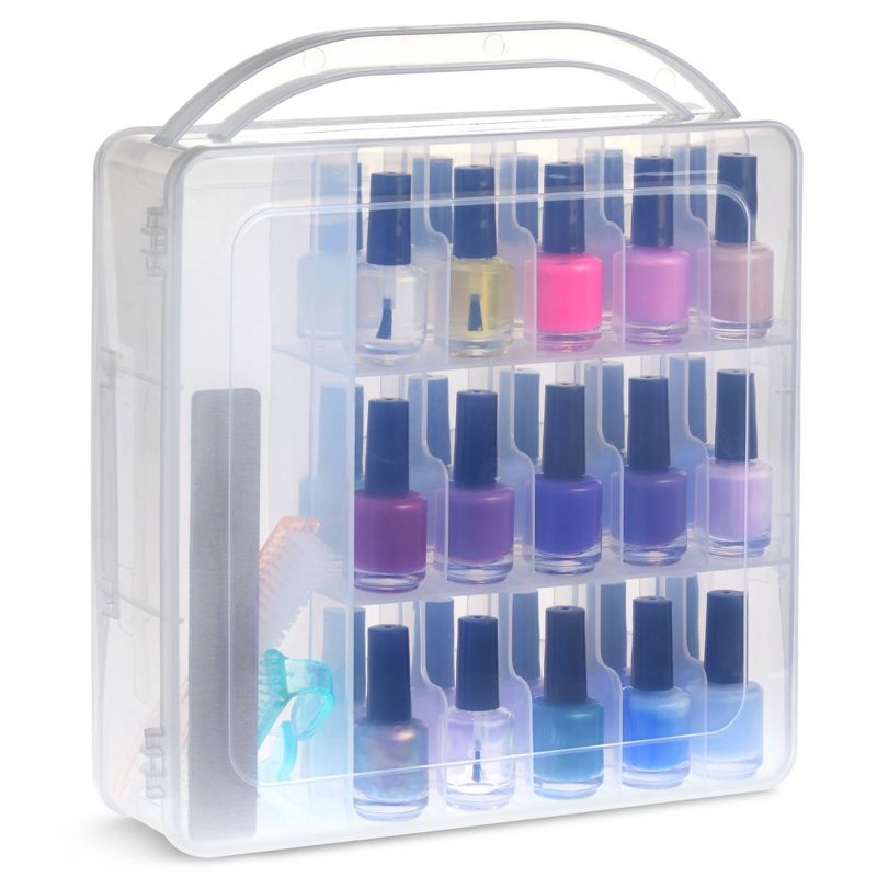 Clear Acrylic Nail Polish Organizer Case with Handle, 30 Bottles Capacity