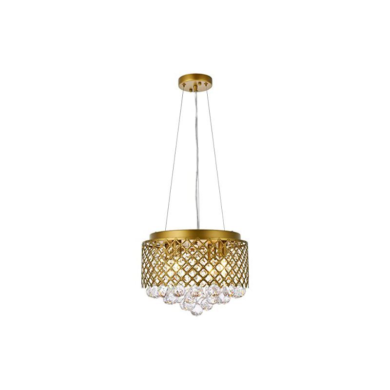 Brass and Crystal Drum Pendant Light with Adjustable Height