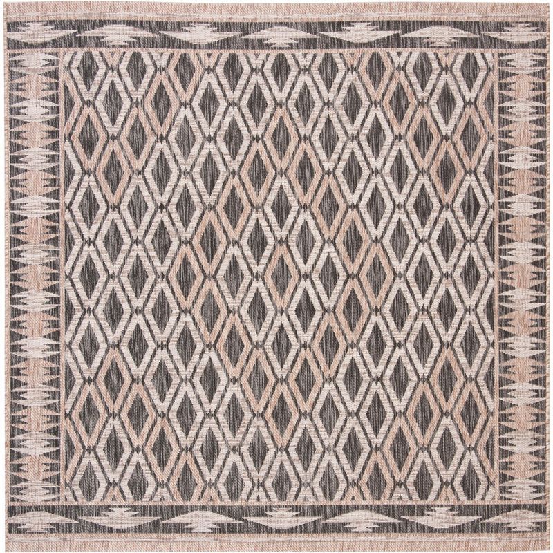 Square Black Synthetic Flat Woven Area Rug, 6'7" x 6'7"