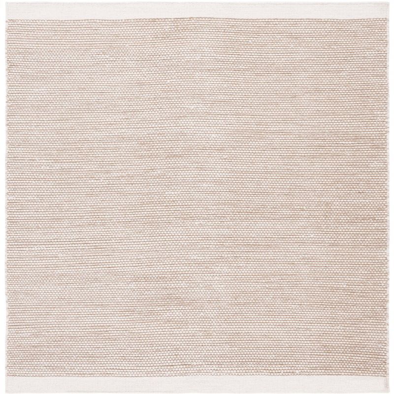 Hand-Tufted Taupe and Ivory Wool Square Rug