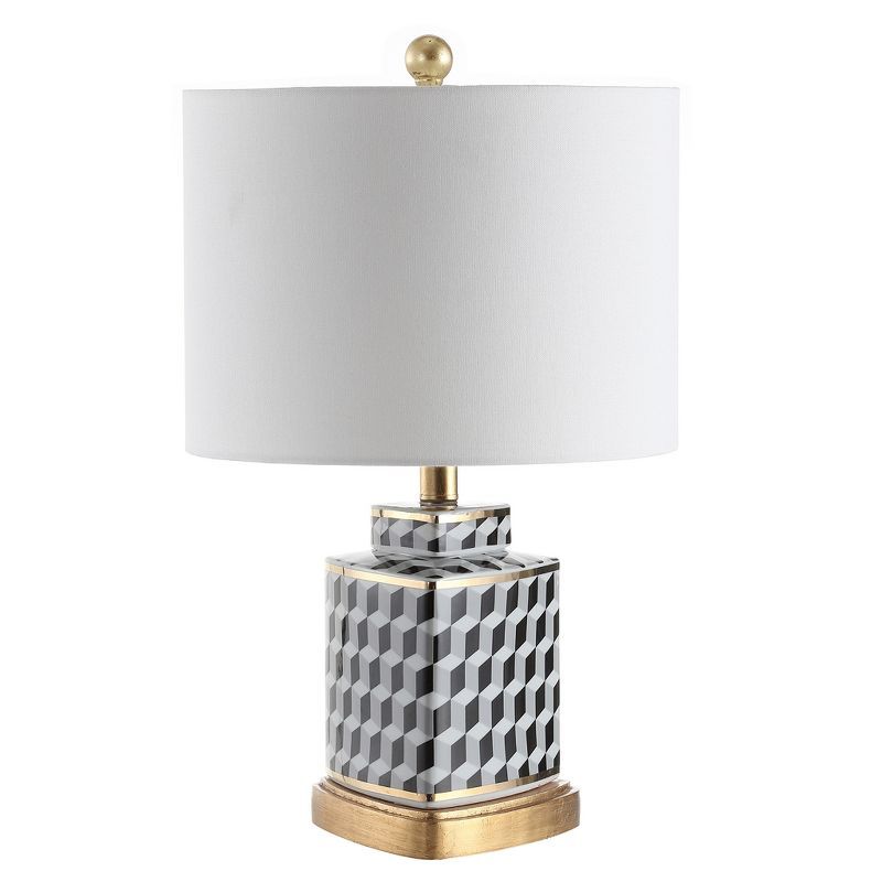 Alisha 21.5" Black and White Ceramic Table Lamp with Gold Accents