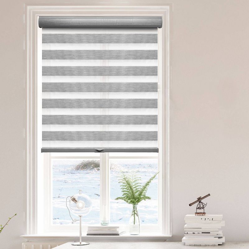 Gray Cordless Light Filtering Zebra Roller Shade 35" x 72"