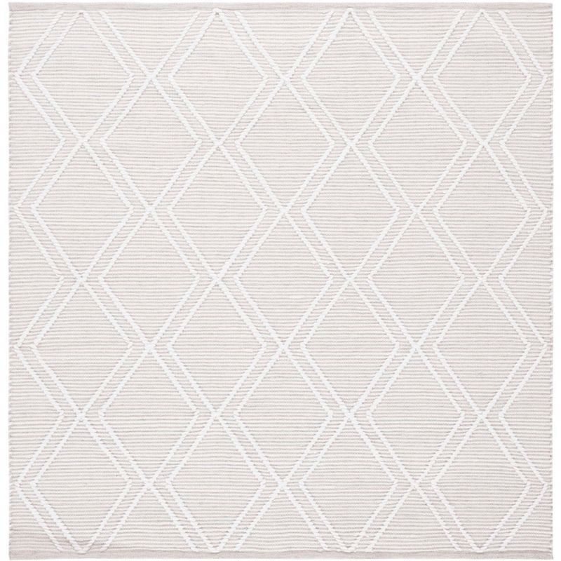 Light Grey and Ivory Square Flatweave Wool Rug