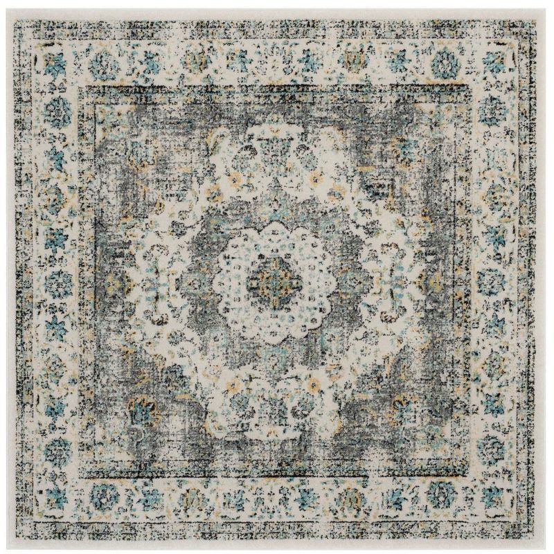 Helios Gray and Gold Square Synthetic Easy-Care Area Rug, 5'1" x 5'1"