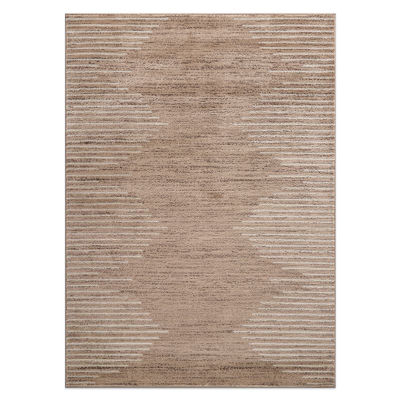 Cream and Beige Synthetic Stripe Rectangular Rug 5' x 7'