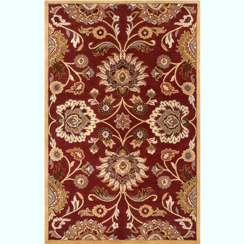 Eckville Burgundy Wool Tufted Rectangular 5' x 8' Area Rug