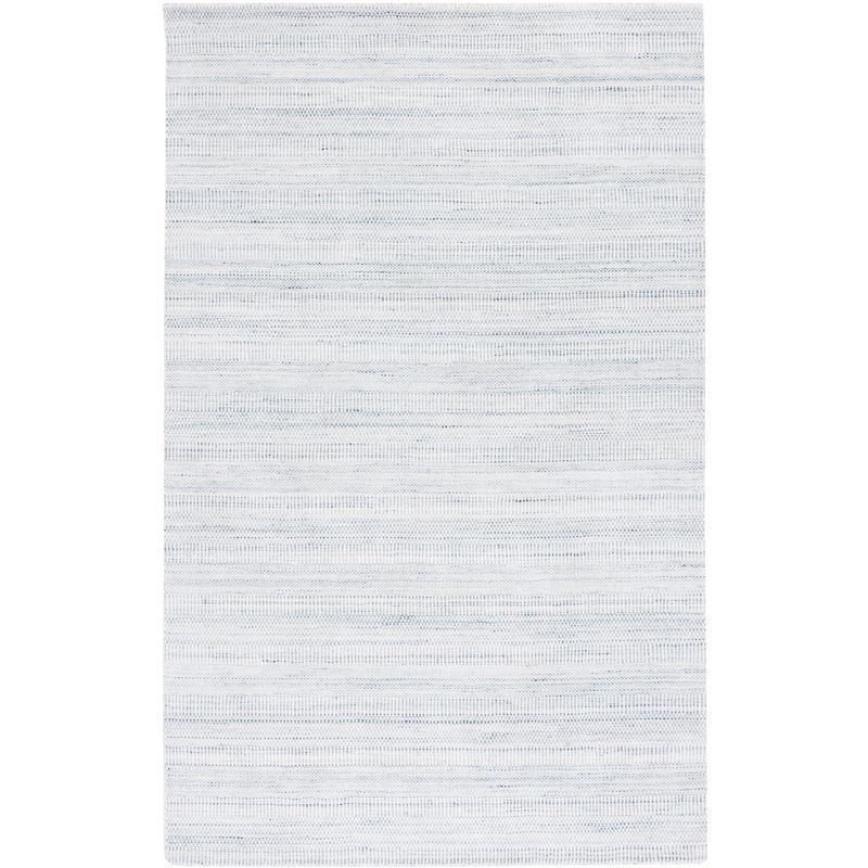 Light Grey and Ivory Hand-Knotted Viscose 4' x 6' Rug