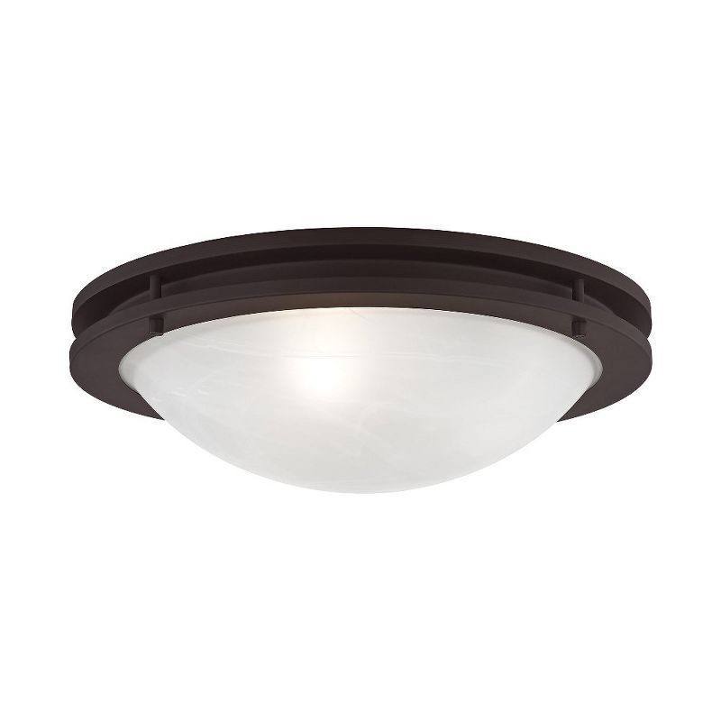 Ariel Art Deco-Inspired Bronze 3-Light Flush Mount with White Alabaster Glass