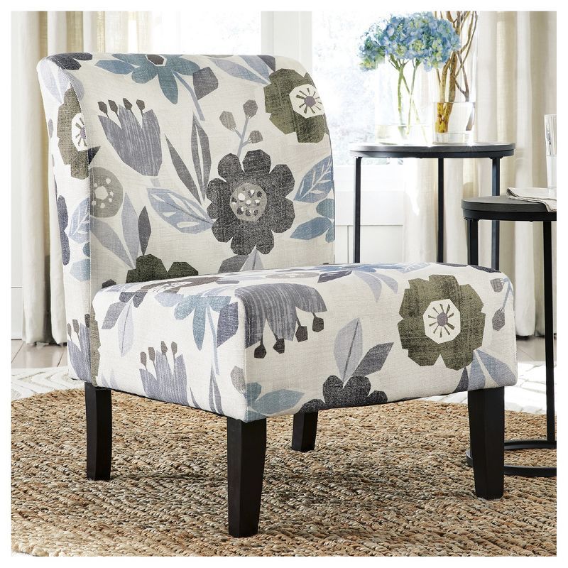 Triptis Floral Armless Accent Chair in Blue, Gray, and Beige