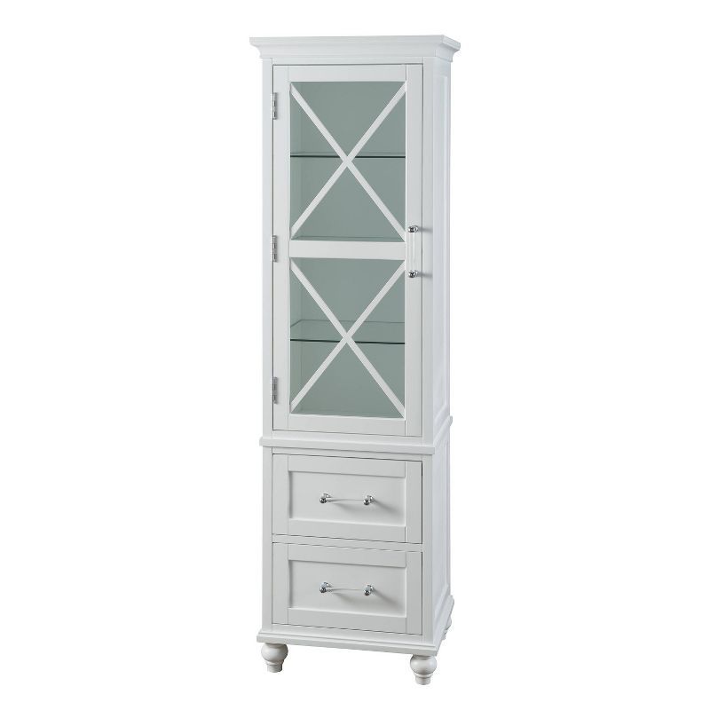 Blue Ridge 60" White Wooden Linen Tower with Adjustable Glass Shelves