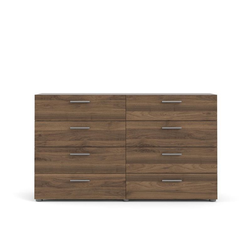 Walnut 8 Drawer Double Dresser with Metal Handles