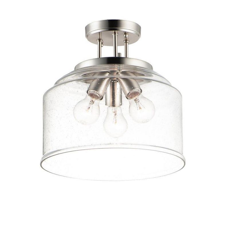 Transitional Seedy Glass 3-Light Semi-Flush Mount in Satin Nickel