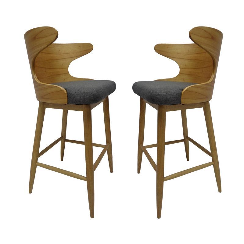 Kamryn Plush Cushioned Gray Wood Mid Century Modern Barstool Set