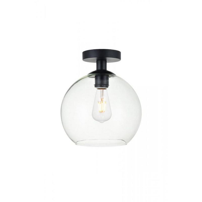 Black and Clear Glass Globe Flush Mount Light