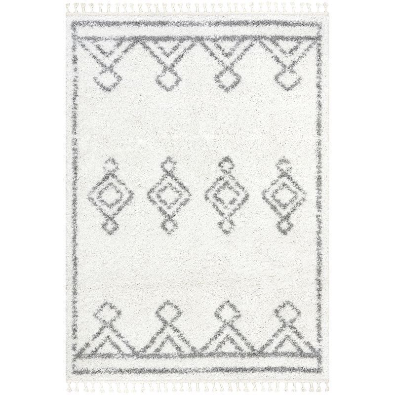 Braided White Shag Rectangular Easy Care Synthetic Rug