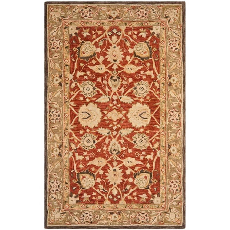 Rust and Green Floral Wool Handmade Tufted Area Rug, 6' x 9'