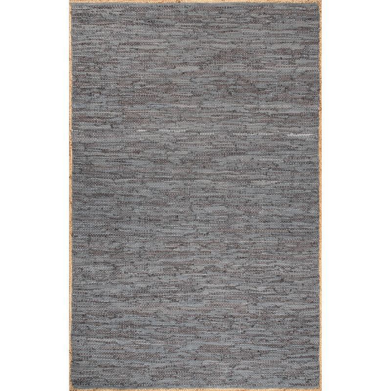 Handwoven Leather and Hemp 8' x 10' Gray Flatweave Rug