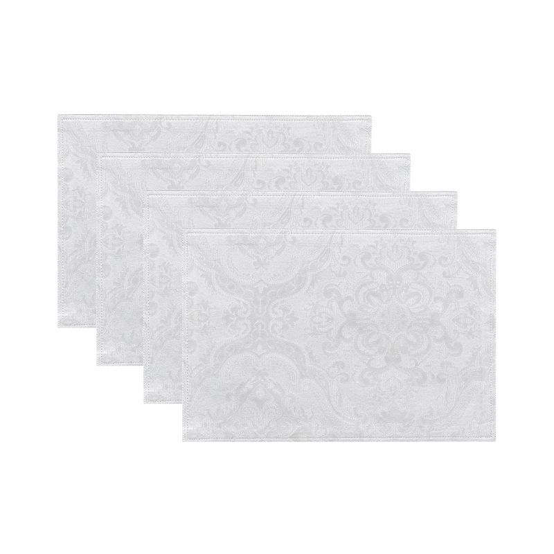 White Jacquard Damask Rectangle Placemats, Set of 4