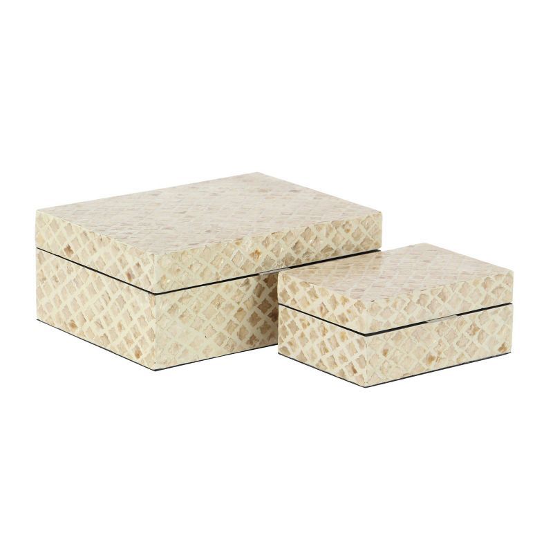 Set of 2 Cream Mother of Pearl Shell Decorative Boxes