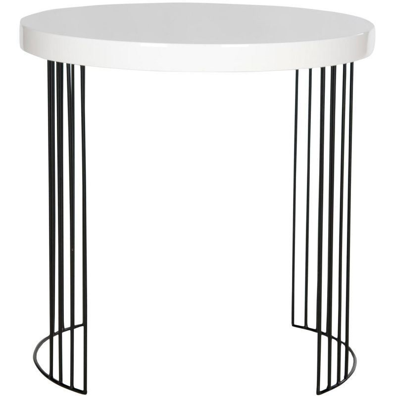 Kelly 22" White Lacquer Round Side Table with Metal Legs