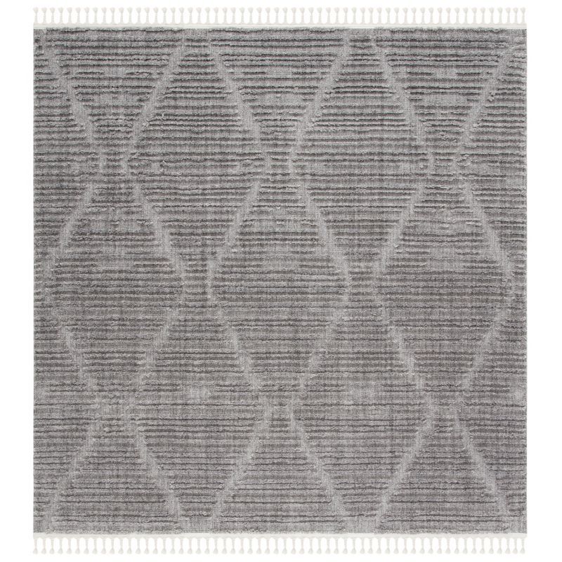 Gray Square Synthetic Diamond Pattern Area Rug, 6'7" x 6'7"