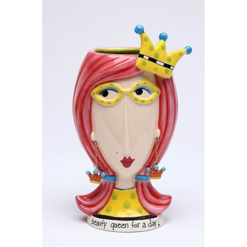 Sassy Chic 8.5'' Ceramic Beauty Queen Vase & Brush Holder