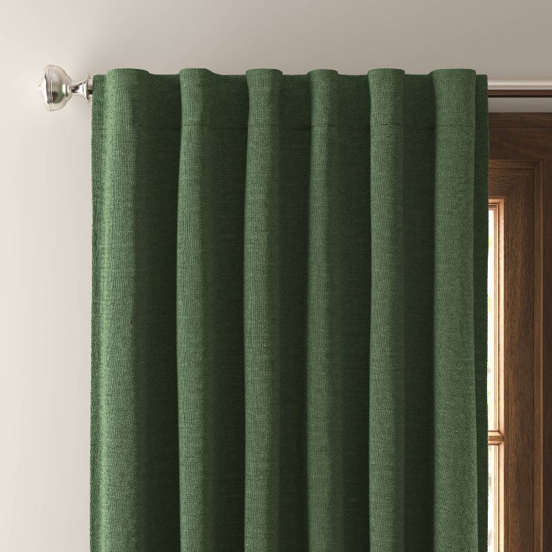 Green Velvet Blackout Window Curtain Panel with Rod Pocket