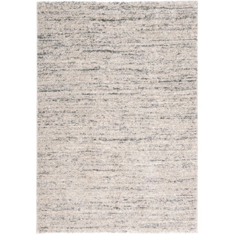 Ivory and Dark Grey Abstract Shag Rug, 4' x 6'