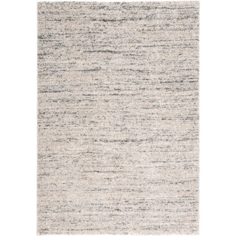 Ivory and Dark Grey Abstract Shag Rug, 4' x 6'