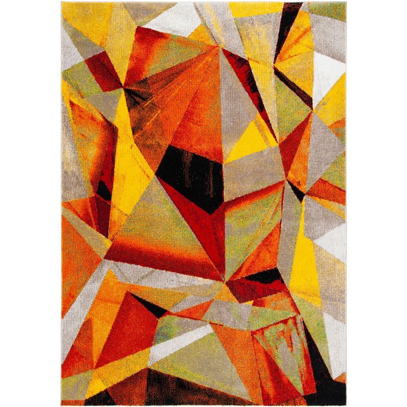 Red and Orange Geometric Floral Synthetic Area Rug