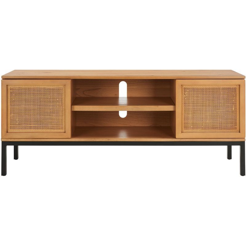 Coastal Chic Natural Rattan Media Stand with Black Accents