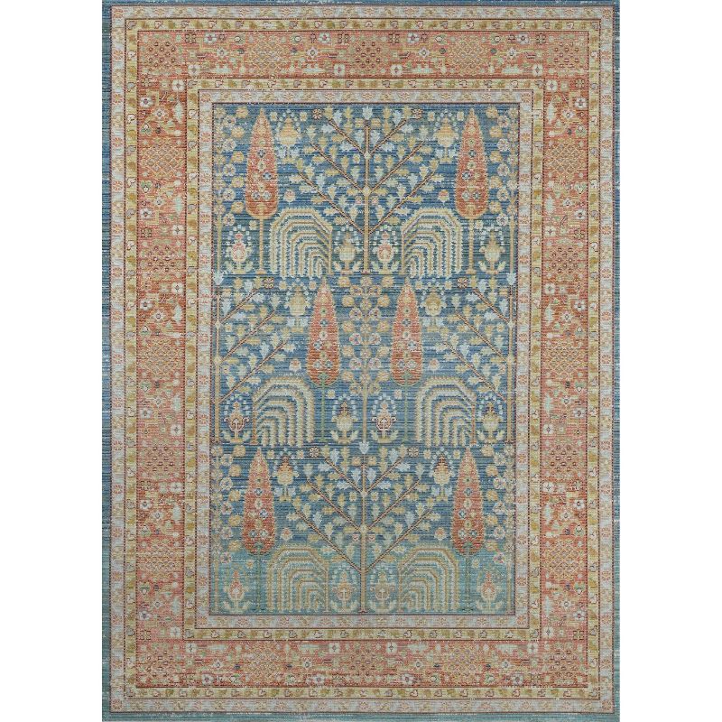 Isabella Blue and Orange Synthetic Rectangular Rug