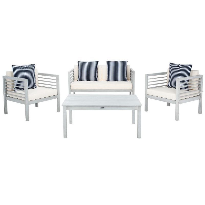 Gray Eucalyptus 4-Piece Outdoor Conversation Set with Accent Pillows