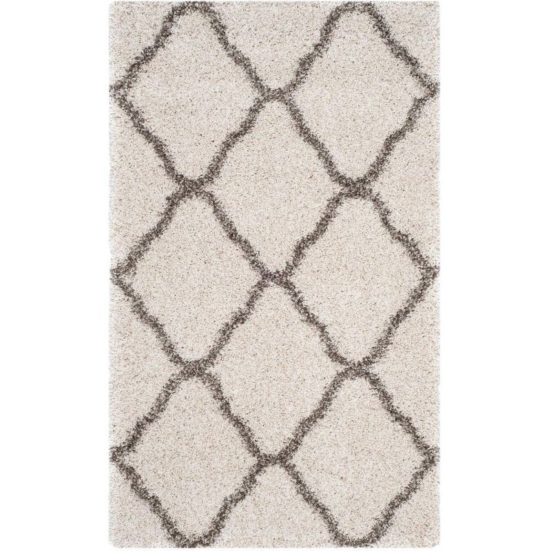 Ivory and Grey Geometric Shag Area Rug 3' x 5'