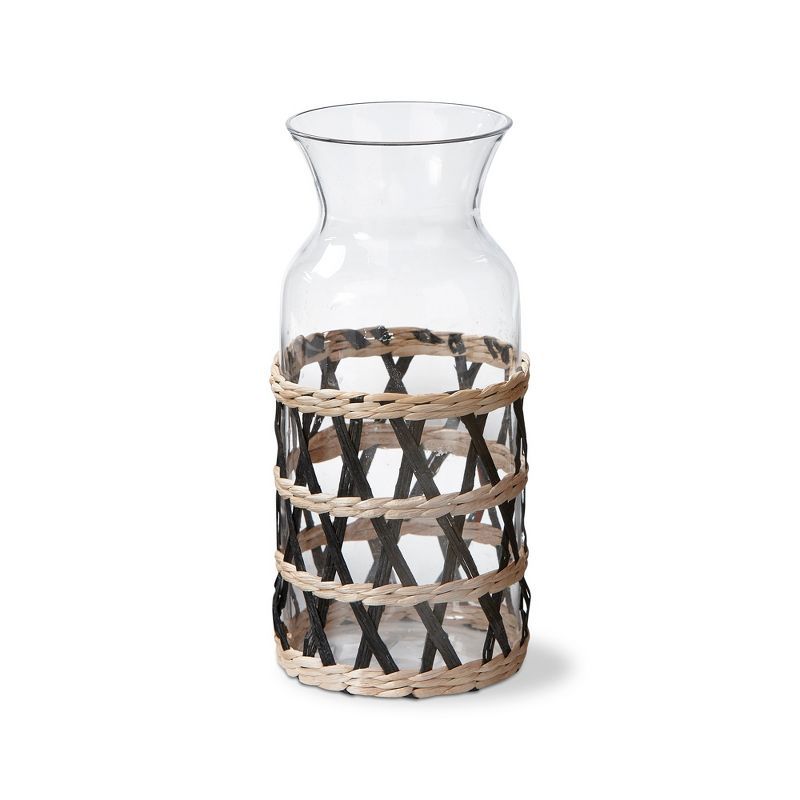 Island Collection Clear Glass Carafe with Black and Natural Woven Sleeve, 40 oz