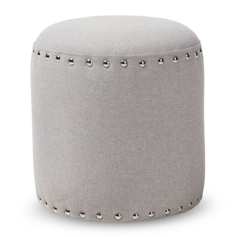 Rosine Light Grey Upholstered Nail Trim Modern Ottoman