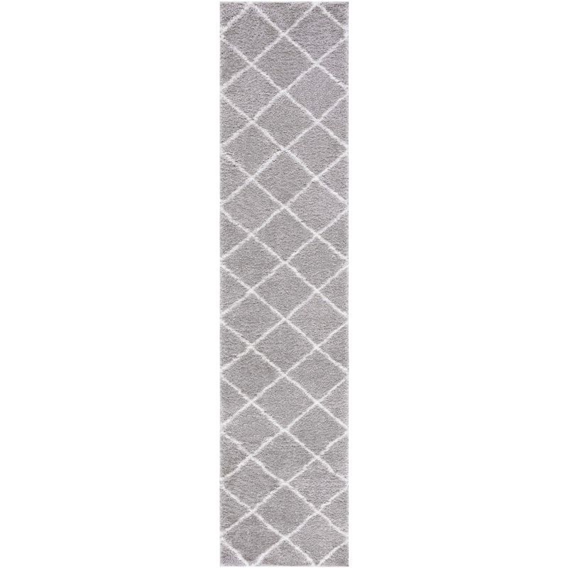 Tahoe Gray and Ivory Synthetic Shag Runner Rug, 2 x 9 ft