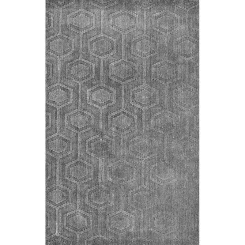 Handwoven Gray Geometric Wool Area Rug, 5' x 8', Stain-resistant