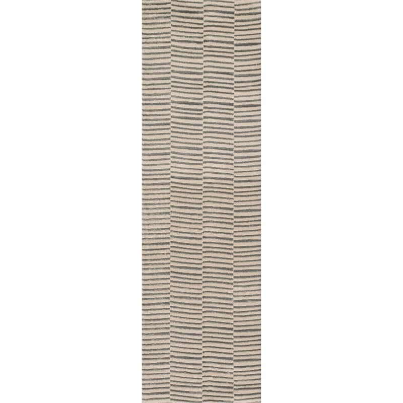 Xander Gray and White Striped Synthetic Runner Rug